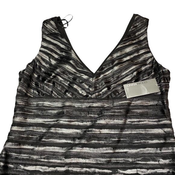 Donna Ricco Shift Dress Womens 14 Gray Lined Striped Midi Sleeveless Back Zip - Picture 15 of 16